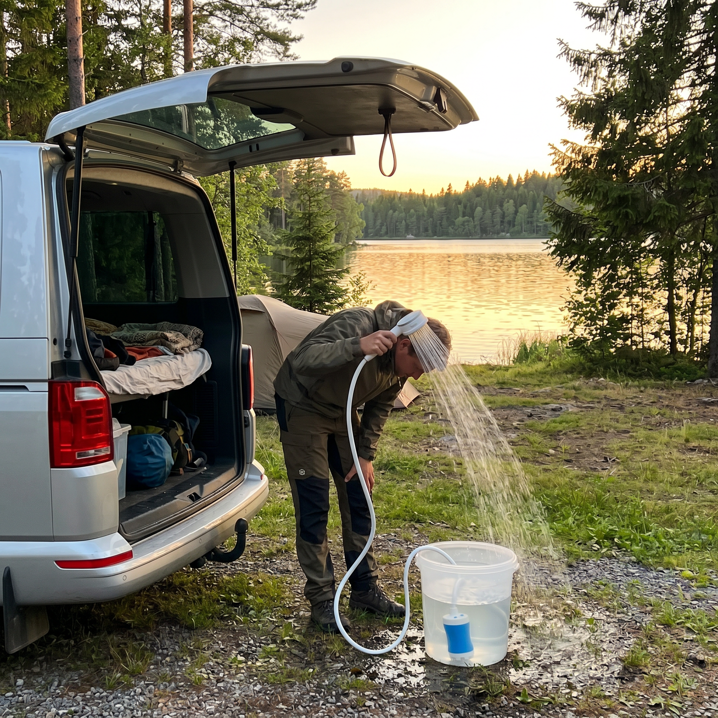 Lifestyle: Portabel dusch vid sjö