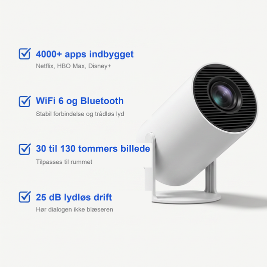 Zvarelo™ – Smart miniprojektor med WiFi 6 og 4000+ apps