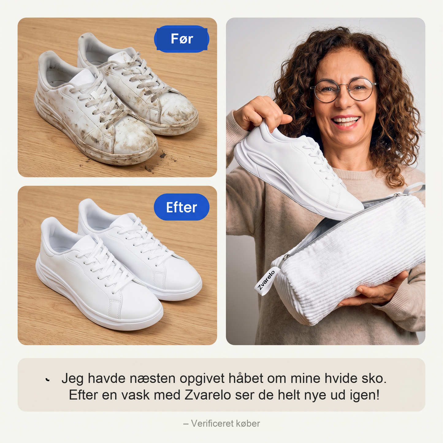 Zvarelo — Skoposen med 10.000 chenille-fibre der vasker skoene rene i maskinen uden dunken