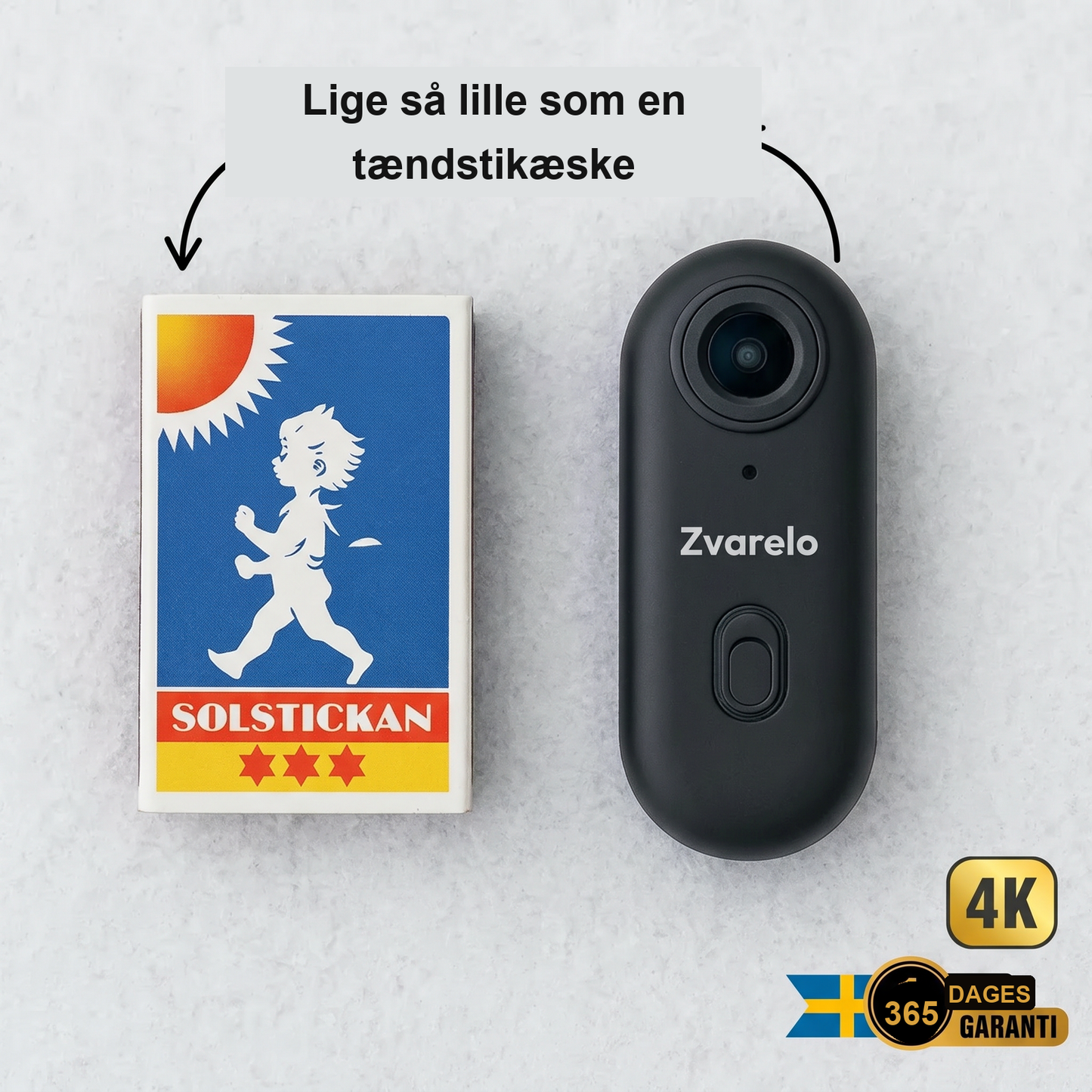 Zvarelo — Actionkameraet der filmer eventyr i 4K med vandtæt hølster og fastgørelser til hjelm, cykel og surfboard
