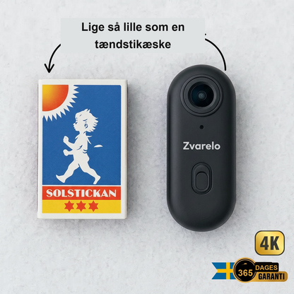 Zvarelo — Actionkameraet der filmer eventyr i 4K med vandtæt hølster og fastgørelser til hjelm, cykel og surfboard