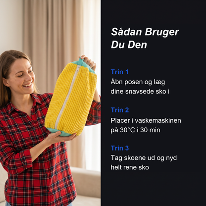 Zvarelo — Skoposen med 10.000 chenille-fibre der vasker skoene rene i maskinen uden dunken