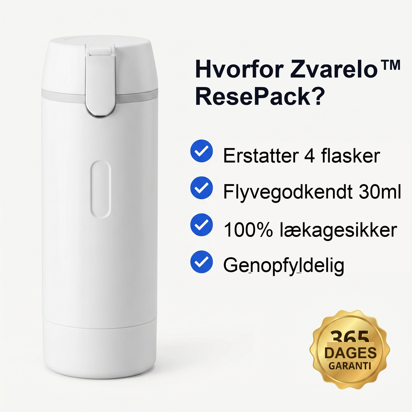 Zvarelo — Rejseflasken med 4 pumper der samler hele din rutine lækagesikkert i jakkelommestørrelse