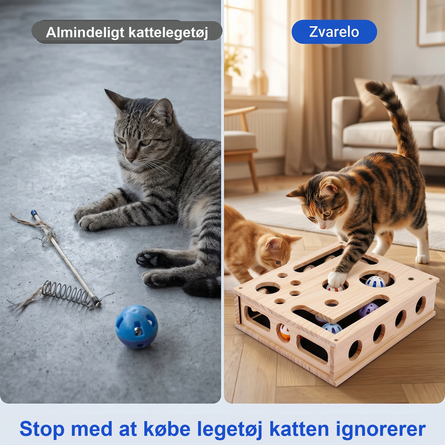 Zvarelo — Kattepuslespil i Træ med Indbygget Kradsebræt
