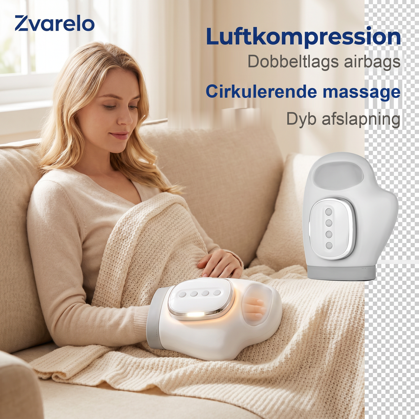 Zvarelo — Håndmassageren med luftkompression og varme, der lindrer stivhed og prikken på 15 minutter om dagen