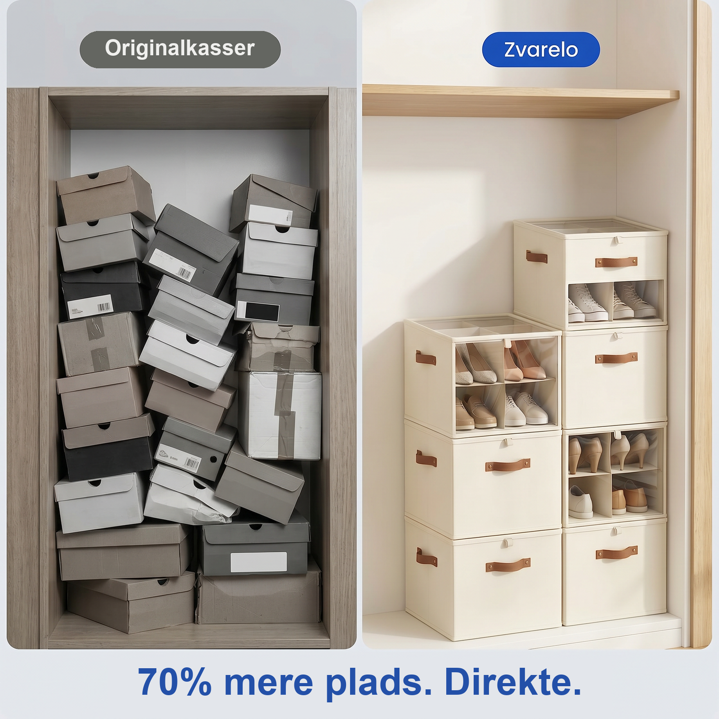 Zvarelo — Sammenfoldelig Skoopbevaringsboks, der giver dig orden og 70% mere plads i garderoben