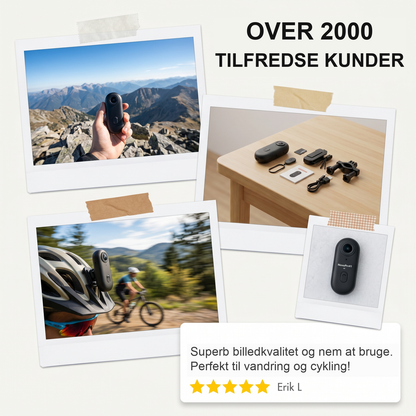 Zvarelo — Actionkameraet der filmer eventyr i 4K med vandtæt hølster og fastgørelser til hjelm, cykel og surfboard