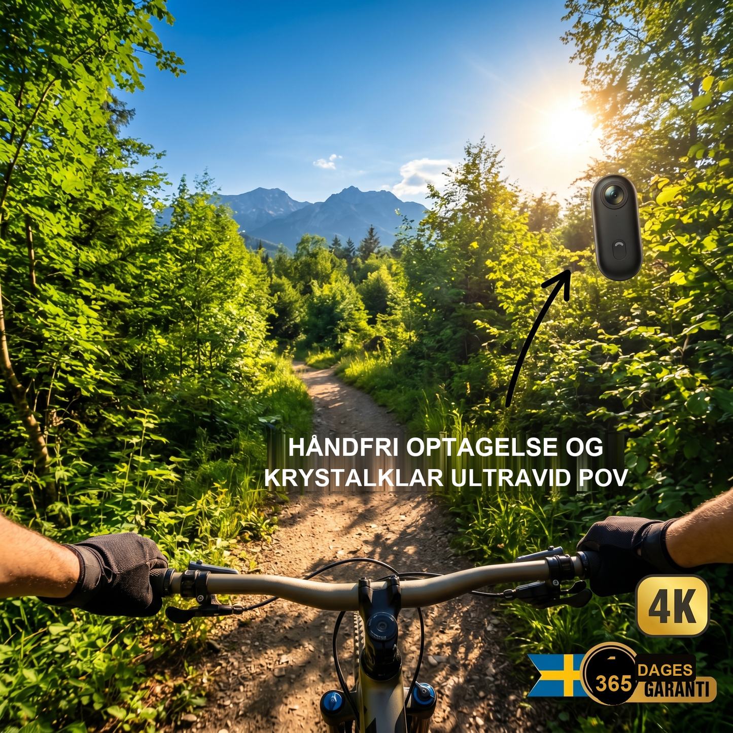 Zvarelo — Actionkameraet der filmer eventyr i 4K med vandtæt hølster og fastgørelser til hjelm, cykel og surfboard